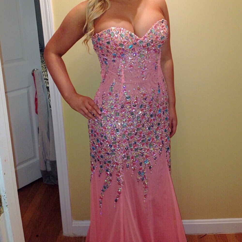 Coral embellished mermaid prom dress